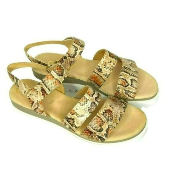Gabor Snakeskin Tan Cross Strap Leather Open Platform Toe Sandals Size 7.5 - Picture 4 of 11